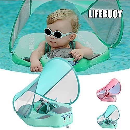 Flotteur Bébé – Anneau De Piscine Réglable – 3 à 36 Mois – Pour 13-40 Kg – Design Gilet – Sans Bascule – Couleurs Vives (Vert/Rose/Bleu)