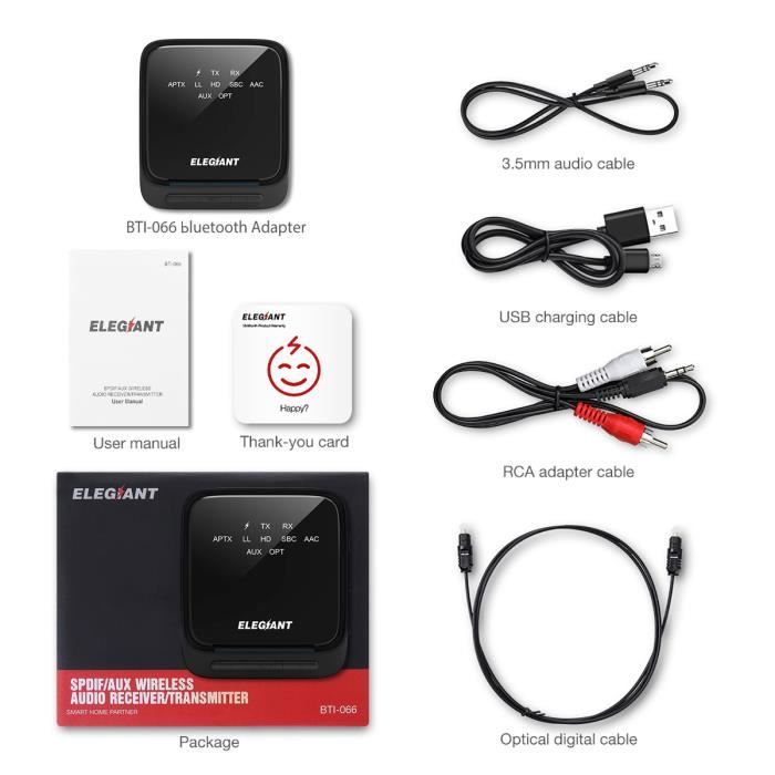 ELEGIANT BTI 066 2 EN 1 Recepteur Audio Bluetooth 5.0 Adaptateur Emetteur Sans fil 3.5mm Prise auxiliaire Cdiscount Informatique