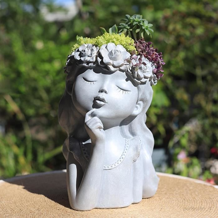 Le Visage Statue Jardinière Résine Figurine Pot De Plantes Drôle Visage Art  Sculpture Pot de Fleurs