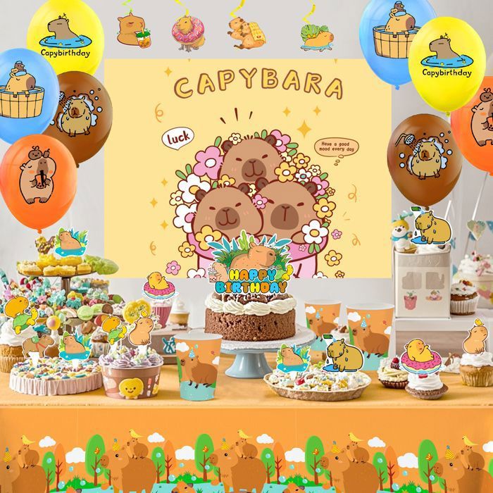Tovaglioli Piatti Tazze Tema Set Stoviglie Per Feste Kapybara - 61 Pezzi Per 20 Ospiti Con Tema Capibara Festa Bambini 20 Ospiti - 5