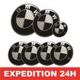 ZISONIX KIT 7 Badge LOGO Embleme BMW Carbone Noir Gris Capot + Coffre 82mm +Volant + 4 centre de roue-0