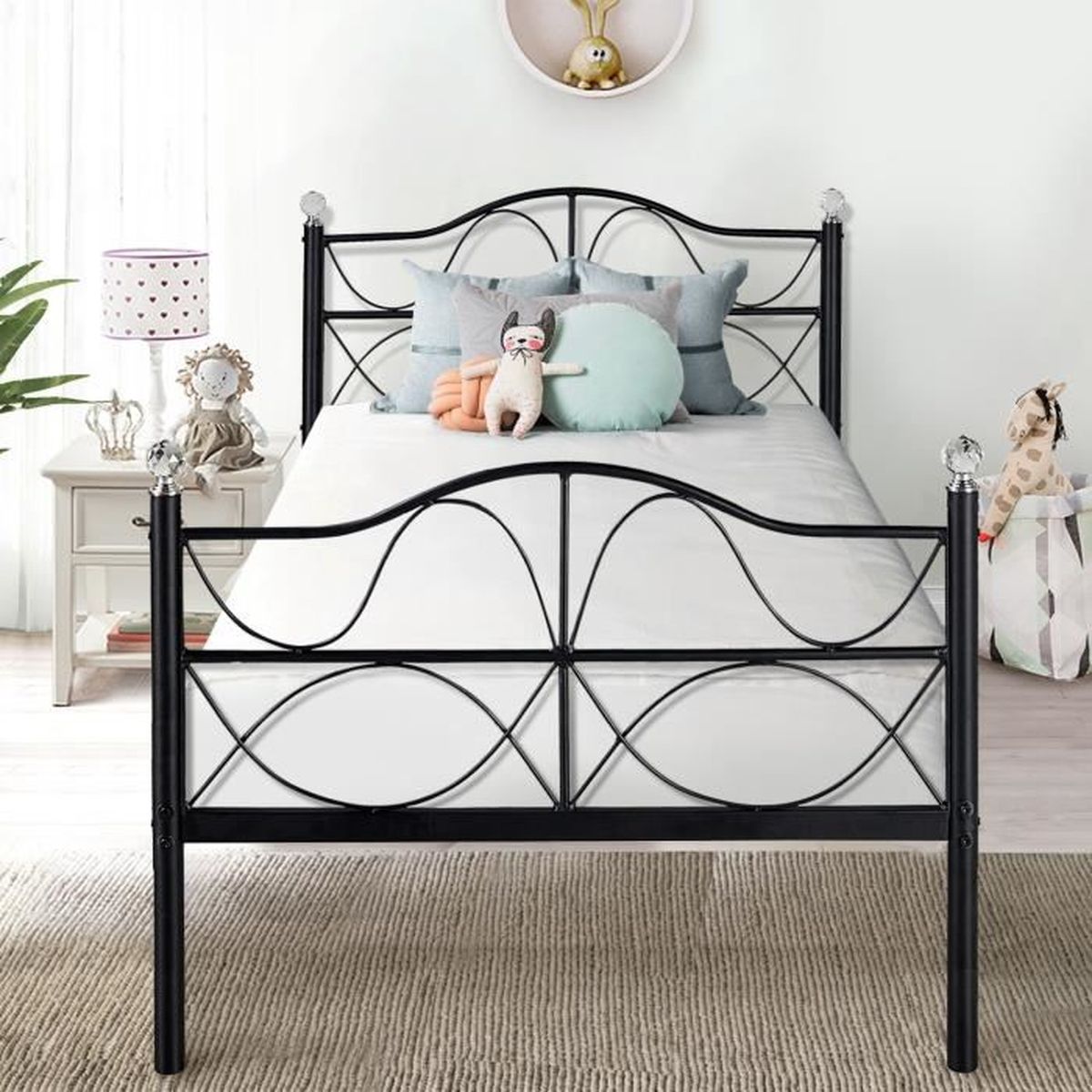 VECELO Lit en Métal pour Matelas 90 x 190 CM Cadre de Lit en Fer pour Adultes Enfants1 VECELO Lit en Métal pour Matelas 90 x 190 CM Cadre de Lit en Fer pour Adultes Enfants1