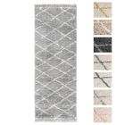 Tapis Shaggy - TESSO LIVING - 80x200 cm - Gris - Dessin Diamant - Poils Longs Extra Doux