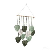 Tenture Murale Macramé Motifs Feuilles - 120x75 Cm - Coton Bleu - Décoration Boho Scandinave - Fait Main
