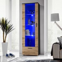 Vitrine Alessandria Komodee - Armoire Blanc 60x192x42 Cm Avec LED RGB - 3 Étagères Verre