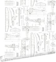 ESTAhome papier peint dessins de construction d'avions blanc - 53 cm x 10,05 m - 128812