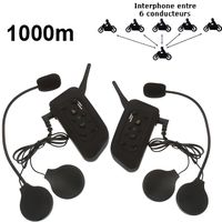 Kit 2 pièces Interphone moto 1KM (maxi 6 personnes via Bluetooth)