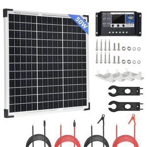 KIT PHOTOVOLTAIQUE Kit panneau solaire 50W 12 volts Module monocristallin à haut rendement Puissance photovoltaïque pour camping-car, hangar,.[G15]
