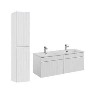 SALLE DE BAIN COMPLETE Ensembles salle de bain - Ensemble meubles double vasques à encastrer avec colonne - 120 cm - Emblematic White
