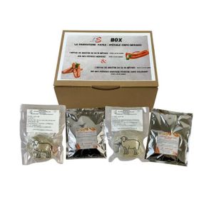 ÉPICES & HERBES BS BOX, La charcuterie facile : Spéciale Chipo/Merguez-2 sacs d'épices à charcuterie- 2 boyaux de mouton-pour 5kg de viande chacun