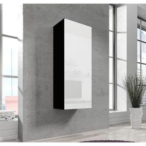ARMOIRE DE CHAMBRE Armoire murale 1 porte | 40 x 126 x 29cm | Noir et Blanc Finition brillante | 3 compartiments | Rangement |  NORA V1