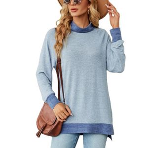 PULL Pull Femme Manches Longues Col Echarpe Casual Pullover Lâche Tops Couleur Contraste Automne Hiver - Taille EU