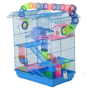 CAGE Cage pour Hamster Souris Petit Animaux Rongeur avec Tunnel Mangeoire Roue Jouet 47 x 30 x 59 cm cm Bleu 47x30x59cm