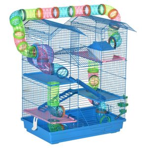 CAGE Cage pour Hamster Souris Petit Animaux Rongeur avec Tunnel Mangeoire Roue Jouet 47 x 30 x 59 cm cm Bleu 47x30x59cm