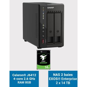 SERVEUR STOCKAGE - NAS  QNAP TS-253E 8GB Serveur NAS 2 baies EXOS Enterprise 28To (2x14To)