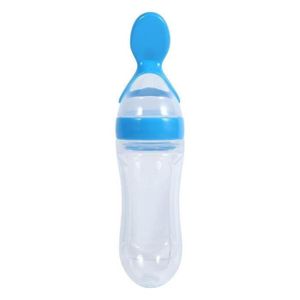 BIBERON  Biberon Silicone Tout-petit bébé avec cuillère alimentaire - SODIAL - Beiping-90ml - Bleu - Sans BPA