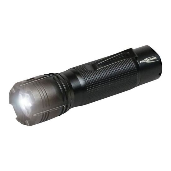 Lampe de poche avec réglage du focus en continu Protégée contre les projections deau IP54 320 lumens & 5 fonctions ANSMANN Lampe torche LED M350F métal noir 