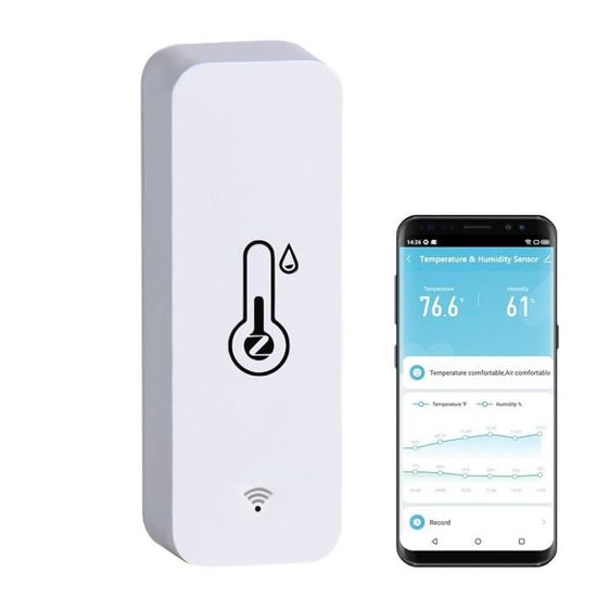 Comboss Capteur WiFi Thermomètre Hygromètre – Alarme App + Compatible Alexa (1 Pièce)
