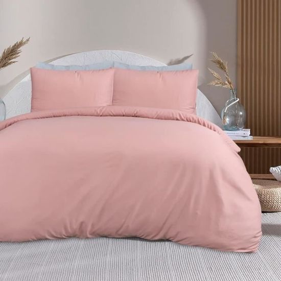 Parure housse de couette 2 pièces 100% Coton Rose pâle 115x145 cm Basic | Maisons du Monde