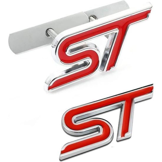 Autocollant ST Pour Voiture - 2 Pièces - Métal Argenté 84,5x16,5 Mm - Pour Calandre Et Coffre - Décoration Tuning - 10
