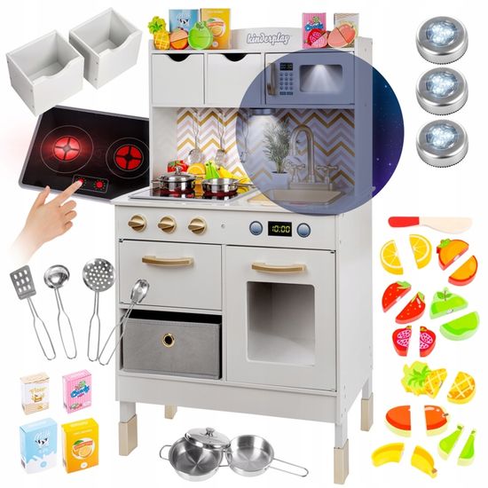 Cuisine D'angle En Bois Pour Enfant Avec Lumière Et Son – 102 X 30 X 92 Cm, Machine à Laver Incluse, 3 Ans+
