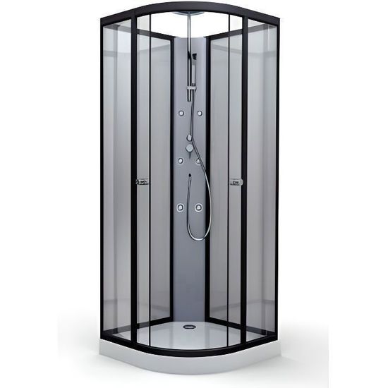 Cabine de douche en aluminium laqué - HOME BAIN - 1/4 de cercle - Noir - 85 x 85 x 225 cm