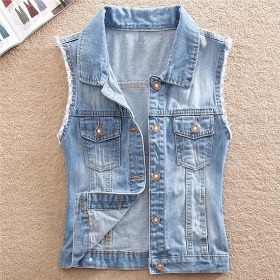 Jeans Femme Hiver 2019 printemps Denim gilet femmes manteau Vintage Cardigan sans manches court decontracte jean vestes manteaux g 307 light blue Cdiscount Pret a Porter
