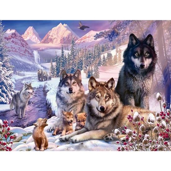 Puzzle Adulte - Ravensburger - Meute de Loup dans la Neige - 2000 Pièces - Paysage de Montagne