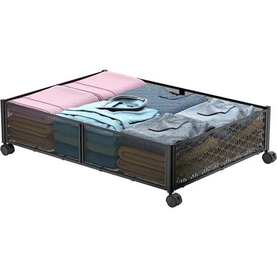 Tiroir De Lit Lot De 2 Boîtes De Rangement Sous Le Lit Avec Roulettes - 80x42x18 Cm, Couvercle Transparent - EXQUISITEX Tiroir Sous Lit