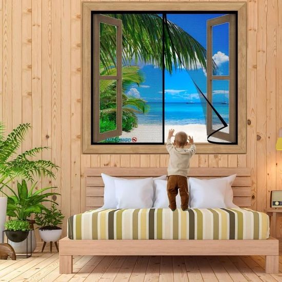 Moustiquaire De Porte Magnétique 130 X 130 Cm Magnétique Moustiquaire Sans Percer Facile À Installer Porte Anti Insecte Pour Les Types De Fenêtres, Blanc