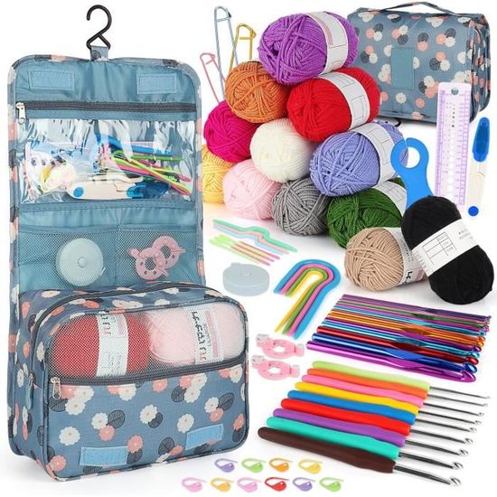 Kit Crochet Complet 59 Pièces Débutant - Crochets Ergonomiques Colorés 0,6 à 6 Mm Avec Sac De Rangement Rose