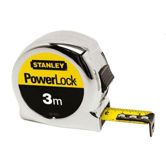 Mètre ruban STANLEY Powerlock 3m/19mm - Revêtement Mylar haute protection - Boîtier ABS chromé antichoc