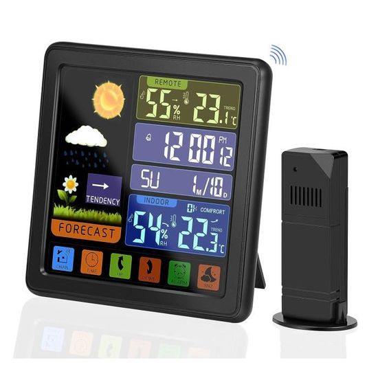 Station Météo Sans Fil BALDR - Thermomètre/Hygromètre Intérieur/Extérieur - Prévisions, Réveil, Phase Lune