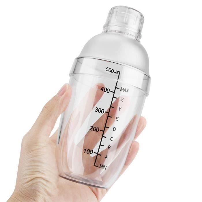 Shaker à Cocktail En Résine PC - Avec Tasse à Mesurer Et échelle Graduée - 350ml à 1000ml, Design Transparent, Facile à Laver