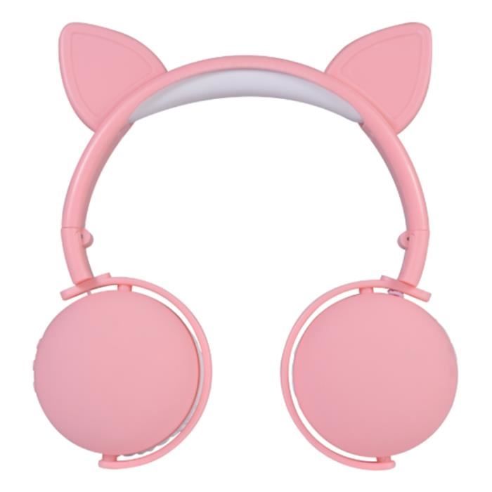 Casque Audio Enfant Fille Bluetooth Casque sans Fil Écouteurs Oreille Chat Bandeau réglable pour Apple, Android,Cadeau Noël, Rose