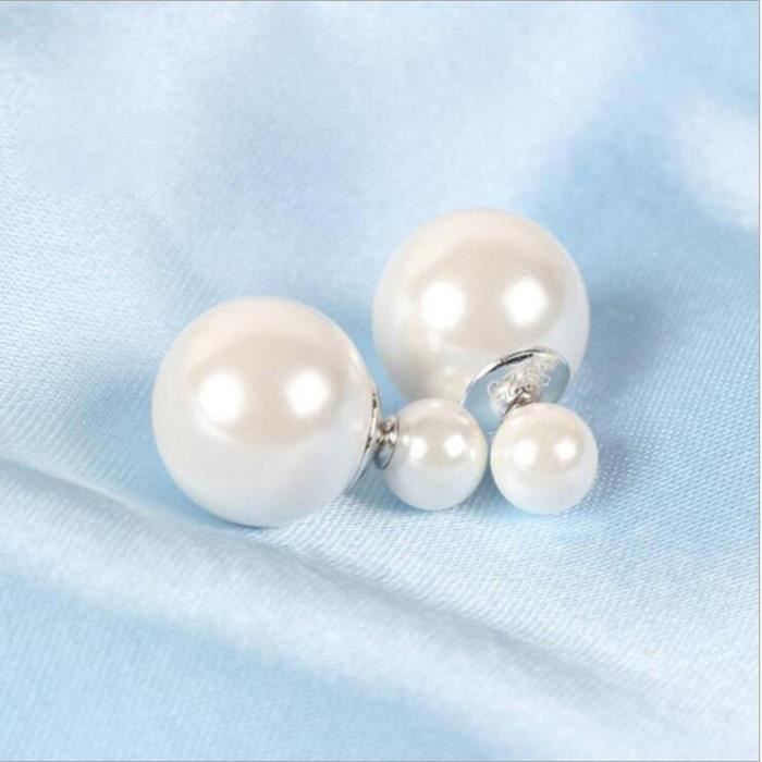 Boucles d'oreilles femmes S925 en argent Chris double face de perles de boucle d'oreille
