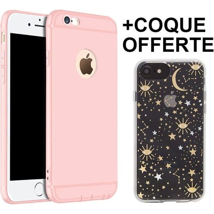 Coque iPhone 6Plus/6SPlus Silicone Mat Antichoc Anti-Rayure - Rose + Coque Offerte.