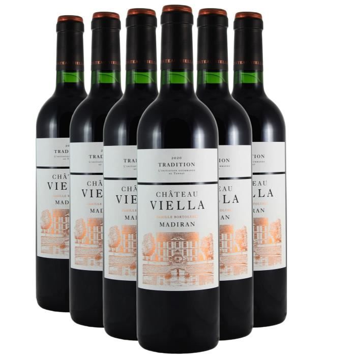 Madiran Cuvée Tradition Rouge 2020 - Lot de 6x75cl - Château de Viella - Vin AOC Rouge du Sud-Ouest - Cépages Tannat, Cabernet Franc