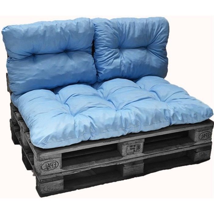 Kit coussins palette bleu clair 1 assise + 2 dossiers 120x80 cm