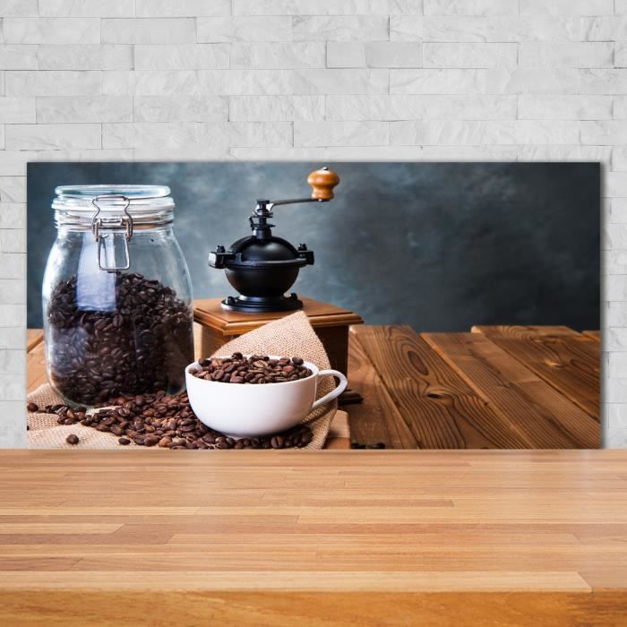 Tulup 140x70cm Crédence de cuisine sur verre sécurité:- Nourriture boissons - Moulin À Café - Brun