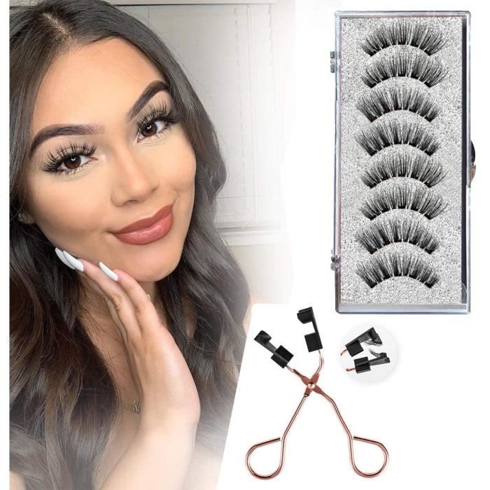 Faux Cils Magnétique, 3d effet naturel Réutilisables sans Colle Faux cils à la Main Ultra Minces,avec une Pince à Épiler