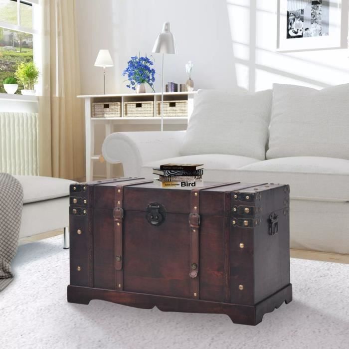 Coffre vintage de rangement Banc de rangement Pouf Coffre D'extérieur Malle de rangement - Bois 66 x 38 x 40 cm★4267