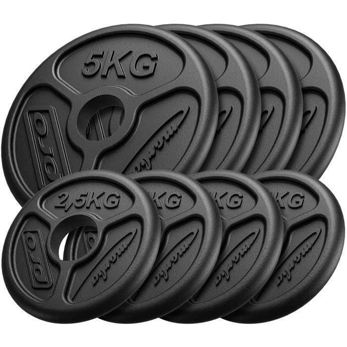 Marbo Sport Ensemble de poids en fonte olympiques ø50 / 51 mm | 30 kg / 4 x 5 kg + 4 x 2,5 kg