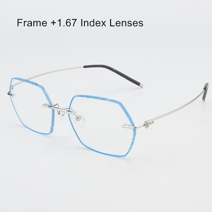 Montures de Lunettes de vue,Lunettes photochromiques hexagonales sans bords Lunettes lecture de la myopie - Type Silver 167 Lenses