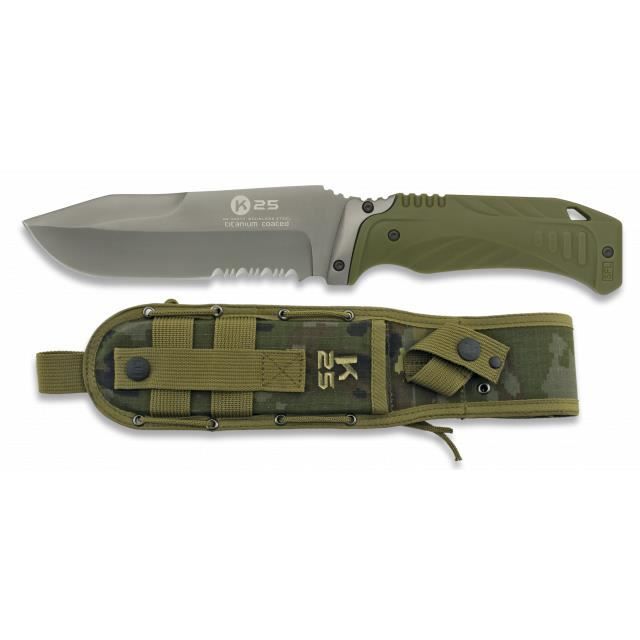 Couteau tactique Rui Vert avec scie, lame 12.7 Cm, taille totale 25.1 Cm, épaisseur 5 mm, 32073