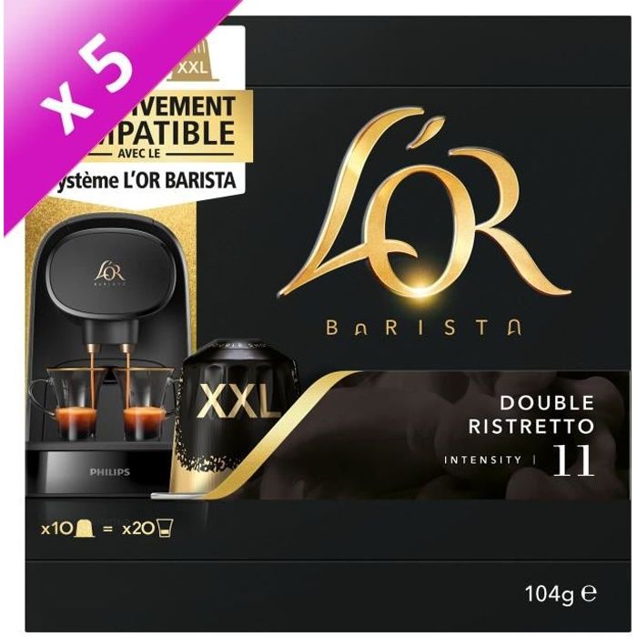 L'Or Barista Café - 50 Capsules Ristretto Intensité 11 - Compatibles L'Or Barista (lot de 5 x 10 Capsules)