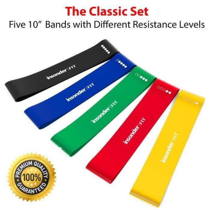 LOt de 5 Bandes Elastiques Fitness pour Musculation Corps, Jambes, Fessiers Squat Sport Crossfit