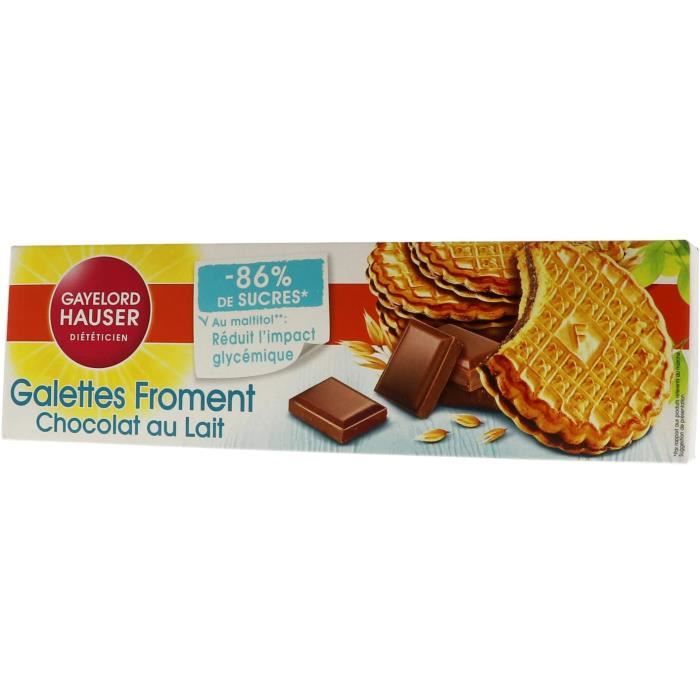 Gayelord Hauser Galettes Froment Chocolat au lait - Biscuits réduits en sucres - 120 g - Lot de 5