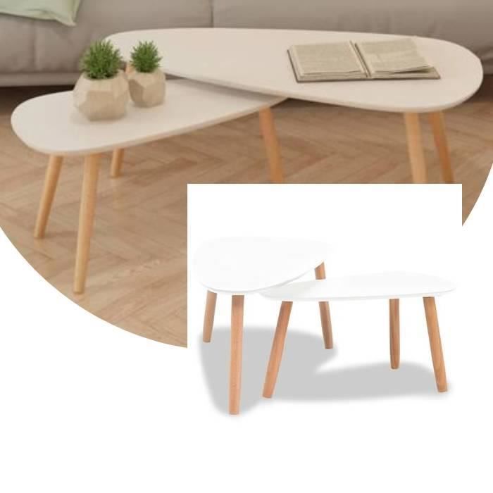 2 pcs Ensemble de tables basses tyle scandinave Bois de pin massif Blanc 9424139506287 -LOW