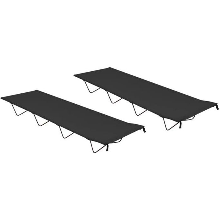 Lits de camping 2 pcs 180x60x19 cm Tissu Oxford et acier Noir